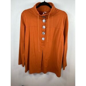 Lulu-B Orange Funnel Neck Button Pullover Sweatshirt Medium